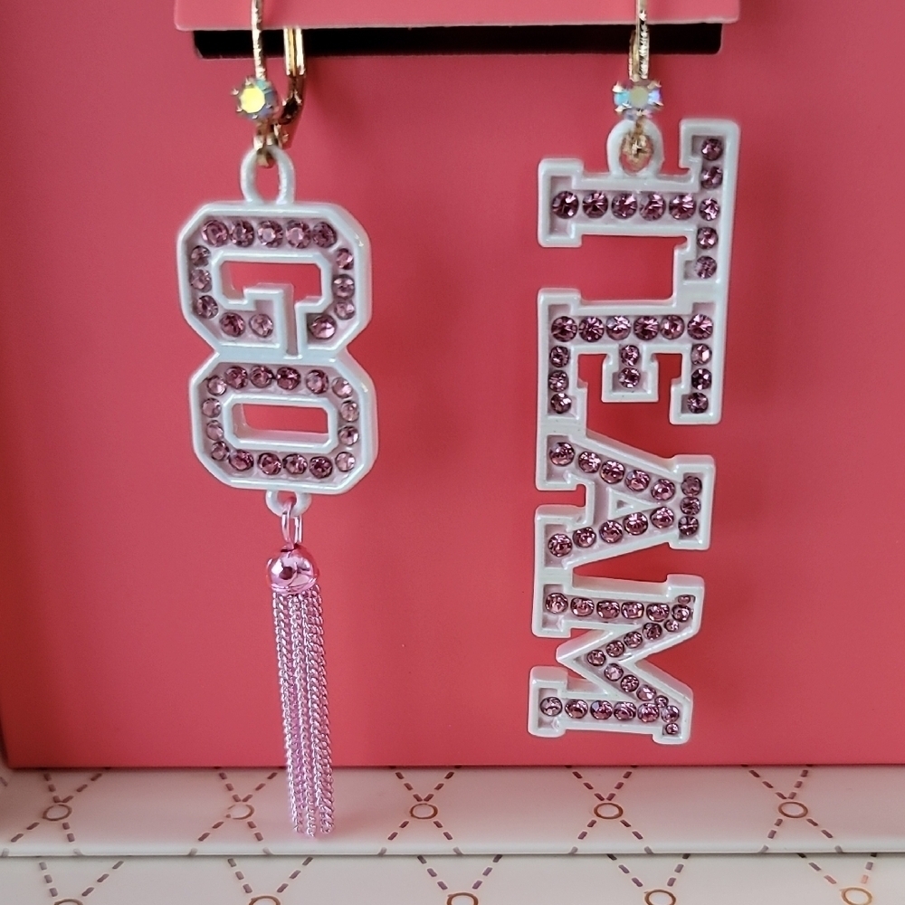Betsey Johnson Pink 'Go Team' Dangle Earrings - Picture 3 of 6